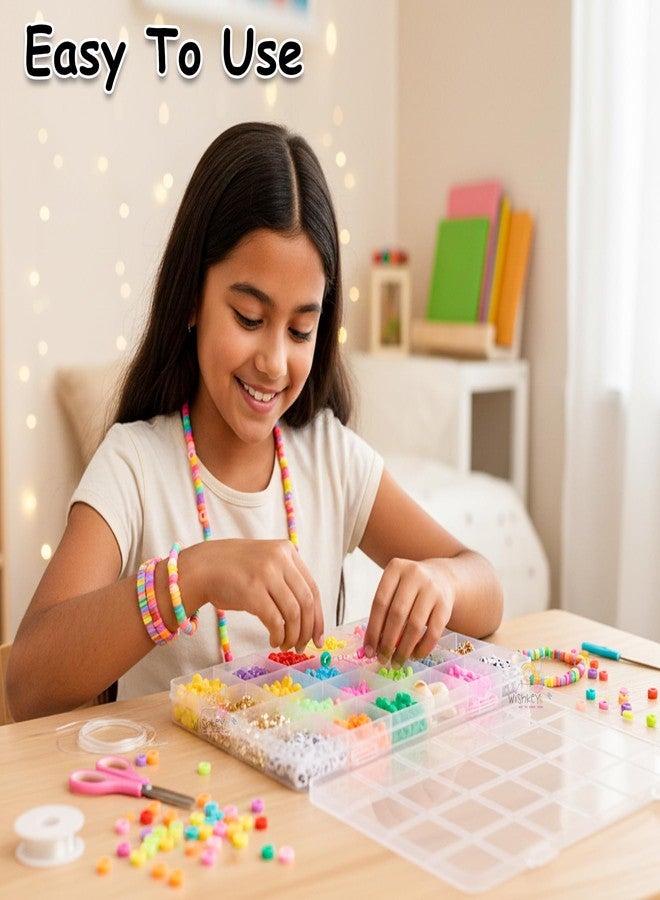 WISHKEY DIY Jewellery Making Set for Kids DIY Bracelet Making Set Necklace Hairband and Rings for Girls Craft Set Scissors String Charms Storage Case Toys for Girls 7-14 Years Ring Beads Kit - Image 4